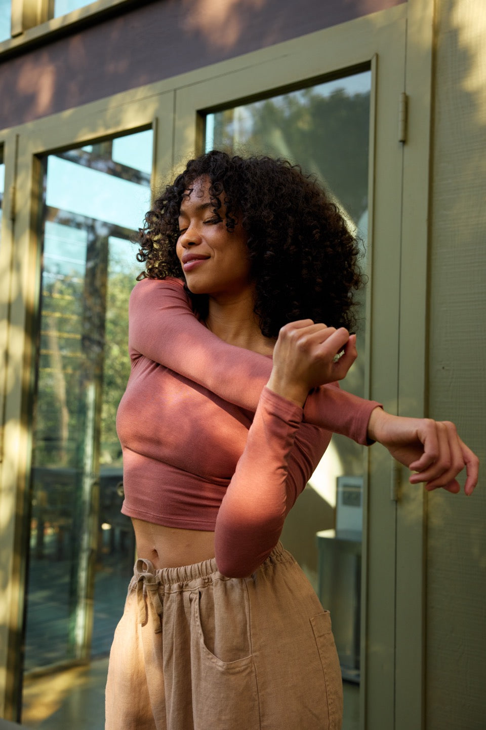 IVY SCOOP BACK LONG SLEEVE / ROSE