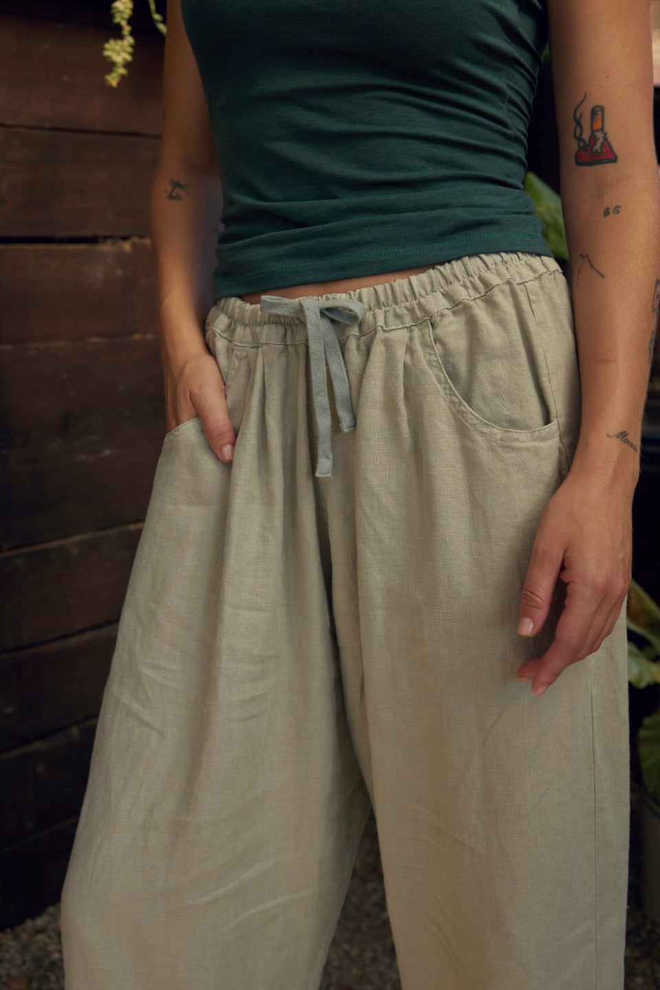 LAUREL LINEN PANTS / CELADON GREEN