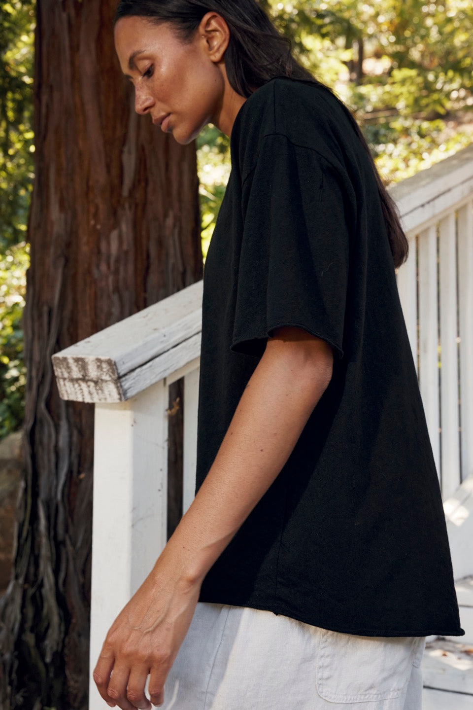 IRIS LINEN + COTTON TEE / BLACK