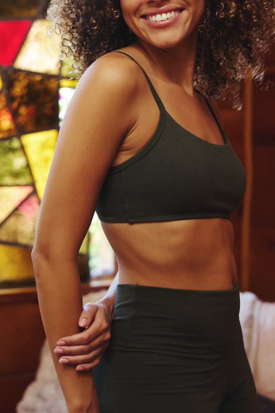 POPPY SCOOP NECK BRA / DARK MOSS