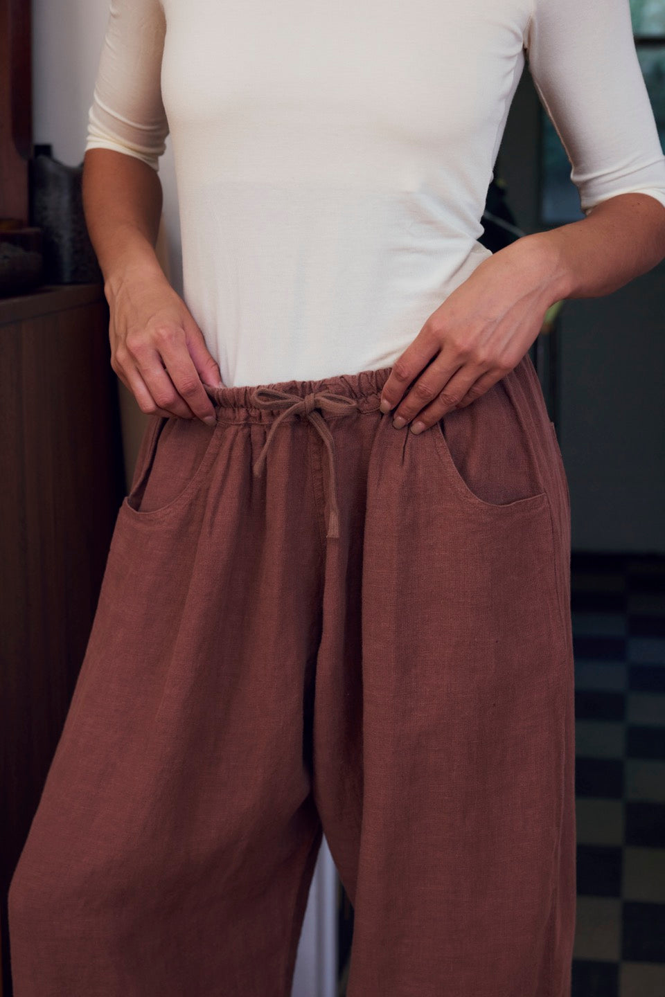 LAUREL LINEN PANTS / COCOA